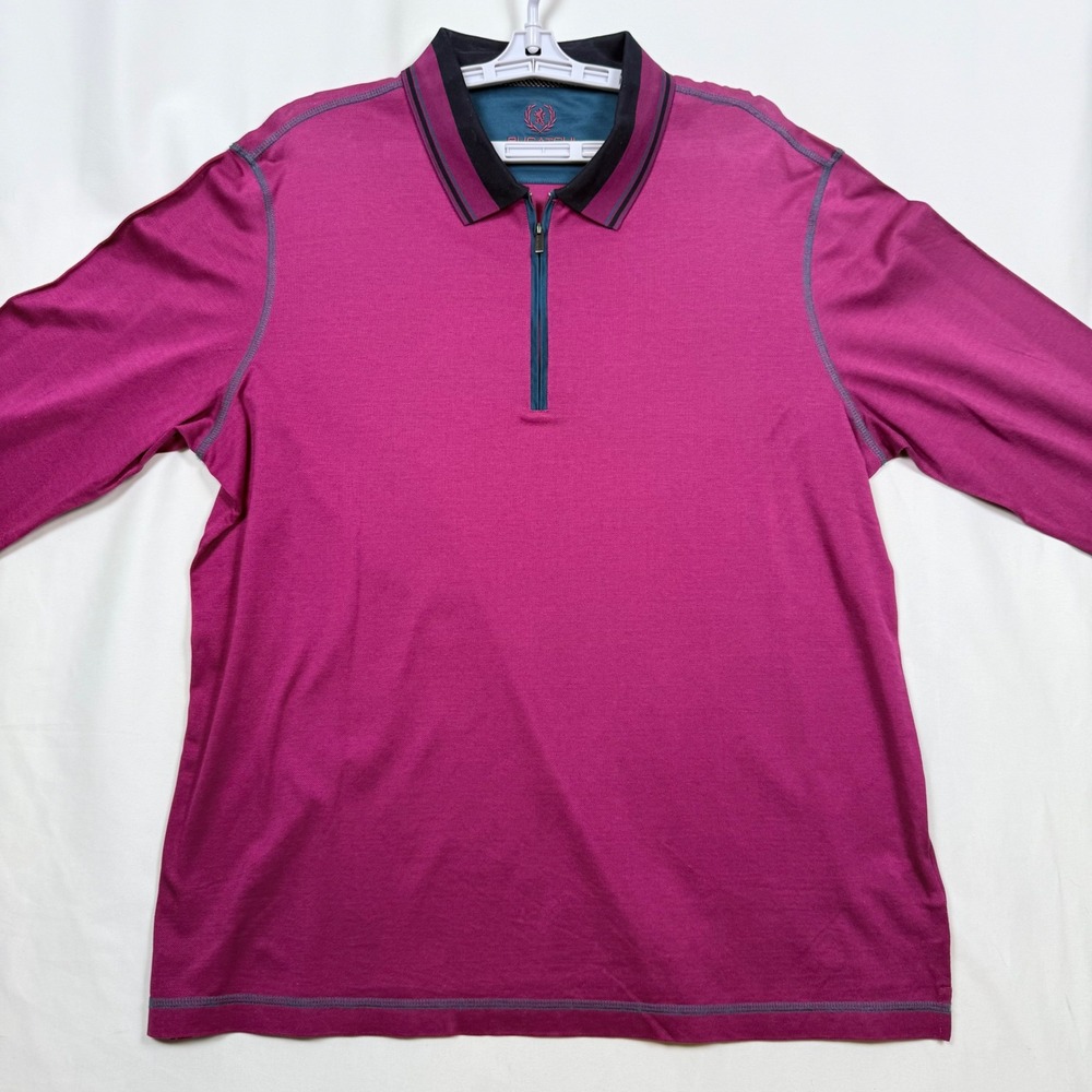 Bugatchi Uomo Mens Long Sleeve 1/4 Zip Polo Shirt Purple Cotton Blend